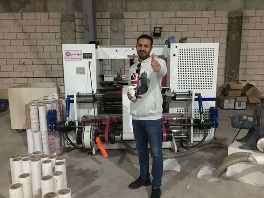 हाइड्रोलिक शाफ्टलेस थर्मल पेपर स्लिटर रिवाइंडर